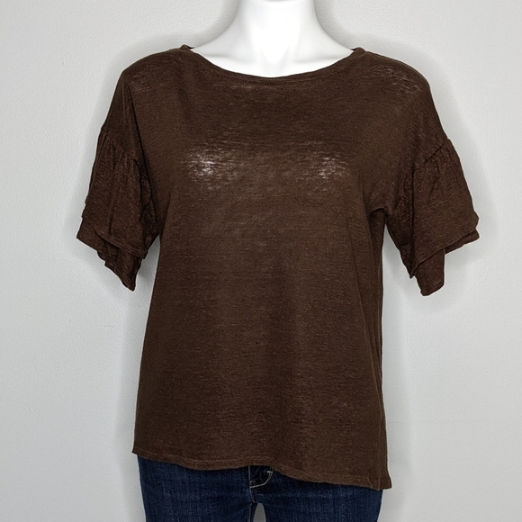 J Jill brown short sleeve linen sweater S - Picture 1 of 8